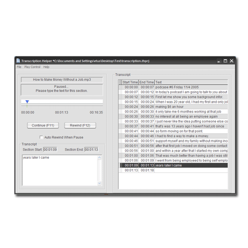 Transcription Helper Screenshot